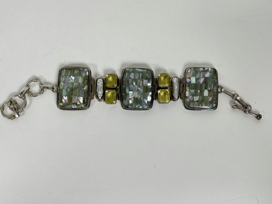 Sterling Silver Bracelet With Pearls And Gemstones 7-9L 67.1g [Photo 7]