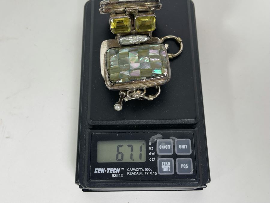 Sterling Silver Bracelet With Pearls And Gemstones 7-9L 67.1g [Photo 10]