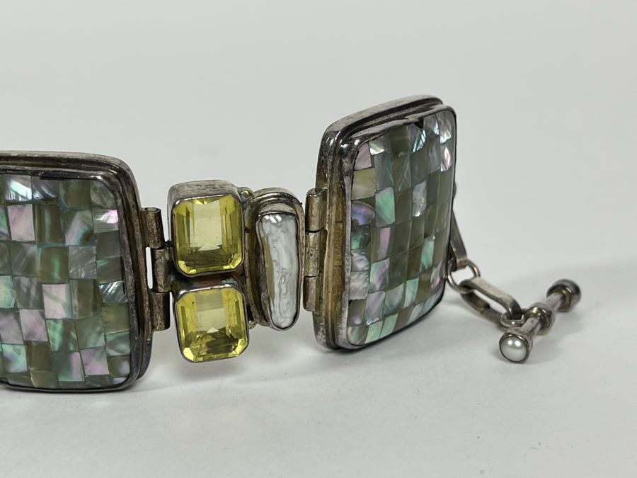 Sterling Silver Bracelet With Pearls And Gemstones 7-9L 67.1g [Photo 6]