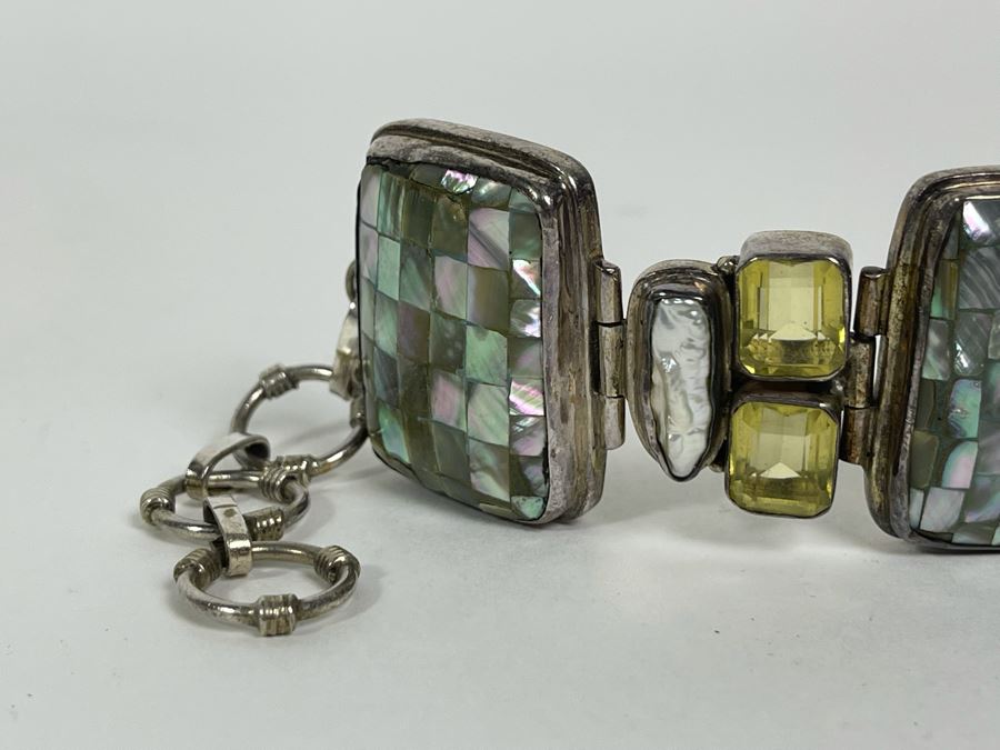 Sterling Silver Bracelet With Pearls And Gemstones 7-9L 67.1g [Photo 5]