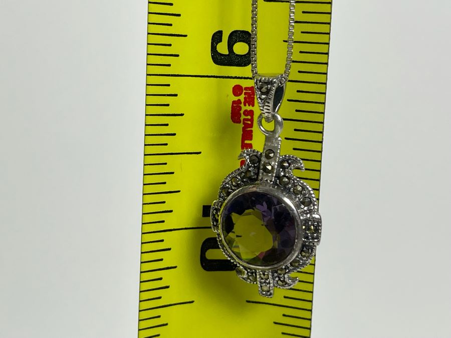 Sterling Silver Amethyst Pendant With Sterling Silver 18' Necklace 6.8g [Photo 9]