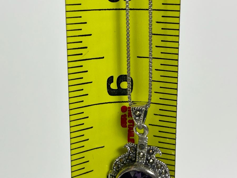 Sterling Silver Amethyst Pendant With Sterling Silver 18' Necklace 6.8g [Photo 8]