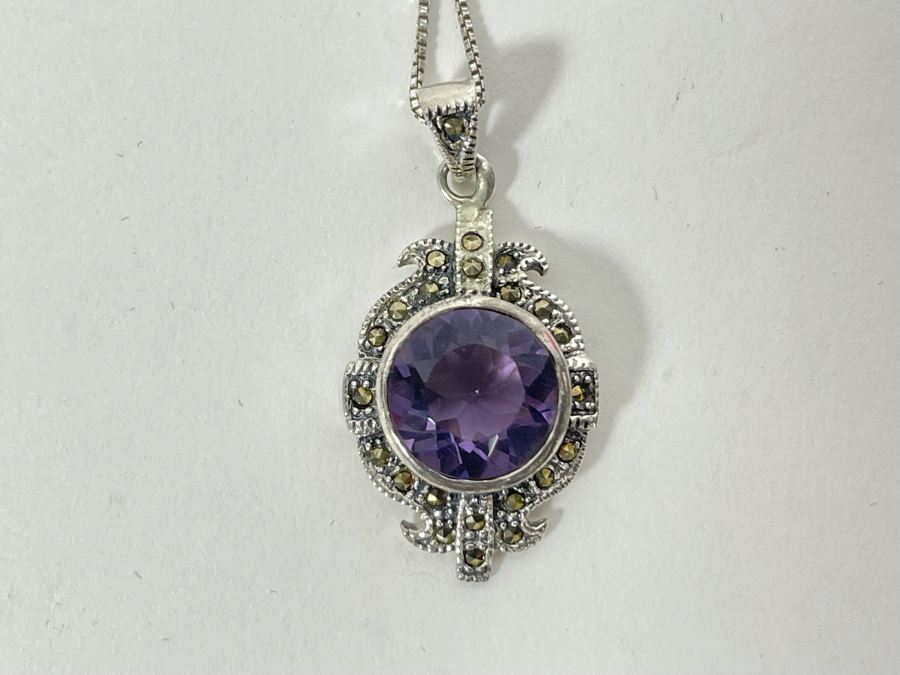 Sterling Silver Amethyst Pendant With Sterling Silver 18' Necklace 6.8g [Photo 2]