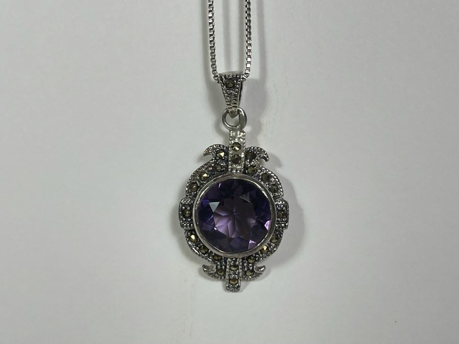 Sterling Silver Amethyst Pendant With Sterling Silver 18' Necklace 6.8g [Photo 10]