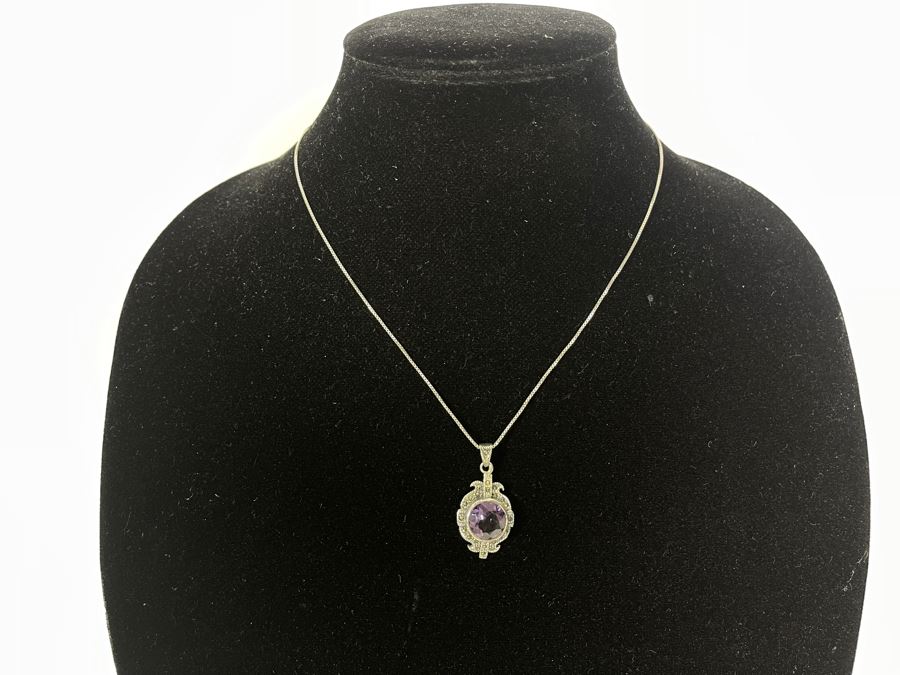 Sterling Silver Amethyst Pendant With Sterling Silver 18' Necklace 6.8g [Photo 6]