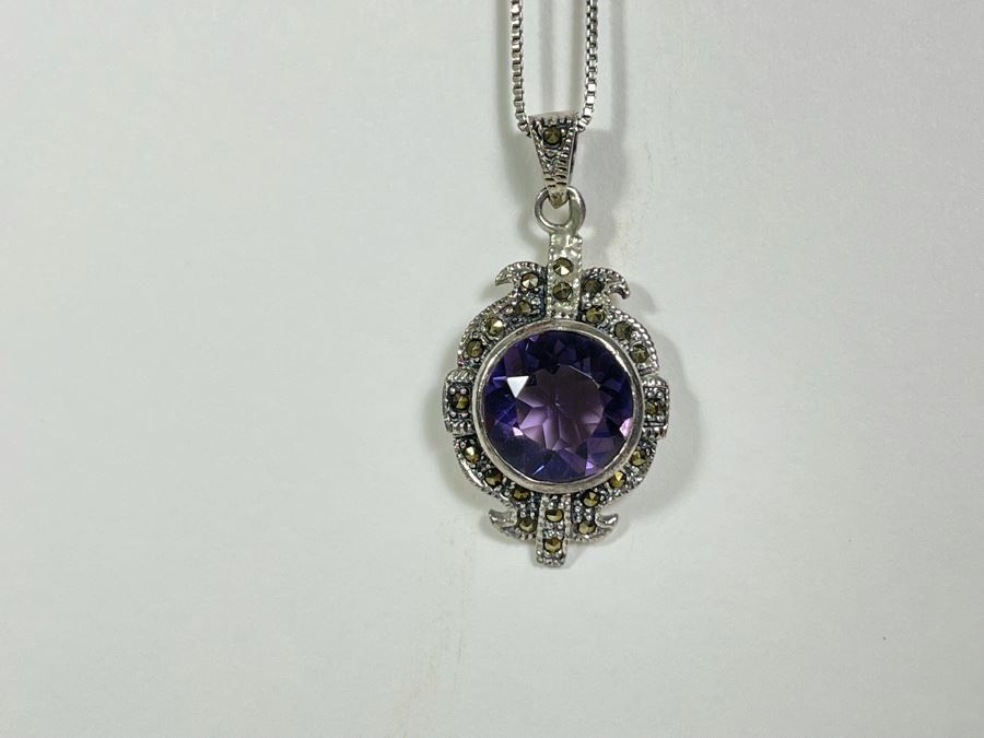 Sterling Silver Amethyst Pendant With Sterling Silver 18' Necklace 6.8g [Photo 11]