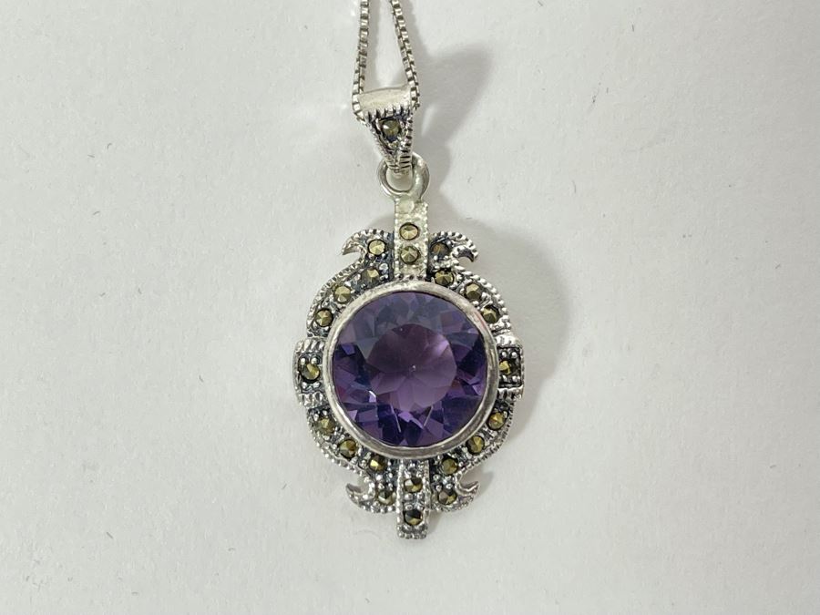 Sterling Silver Amethyst Pendant With Sterling Silver 18' Necklace 6.8g [Photo 3]