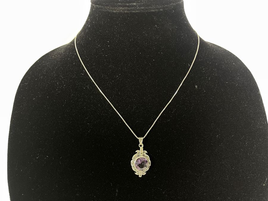 Sterling Silver Amethyst Pendant With Sterling Silver 18' Necklace 6.8g [Photo 7]