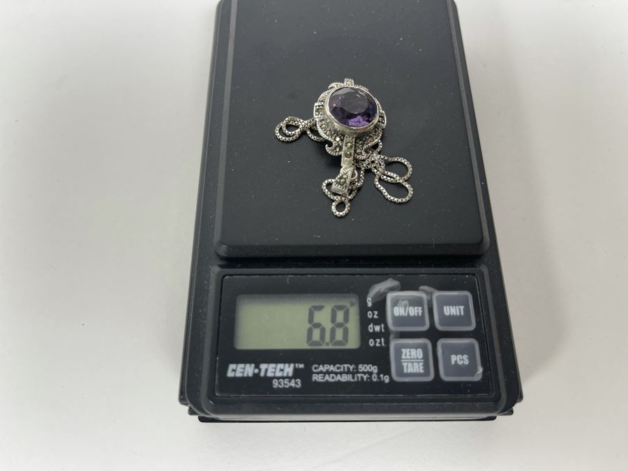 Sterling Silver Amethyst Pendant With Sterling Silver 18' Necklace 6.8g [Photo 12]
