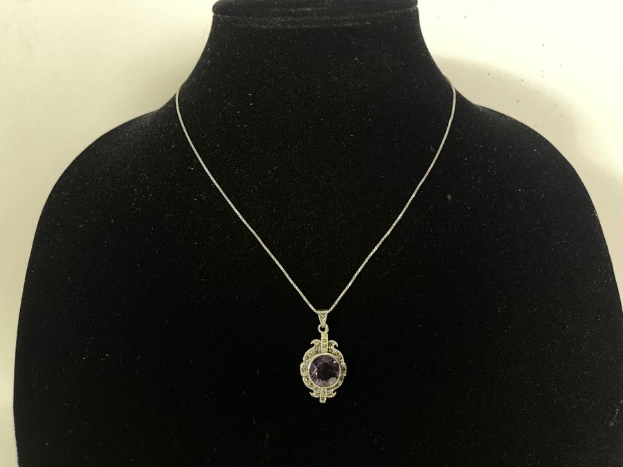 Sterling Silver Amethyst Pendant With Sterling Silver 18' Necklace 6.8g [Photo 5]