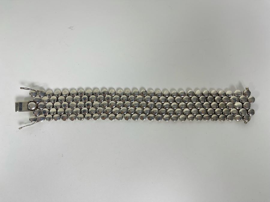 Heavy Sterling Silver Modernist Bracelet Signed Mexico 7.5L 123.2g [Photo 12]