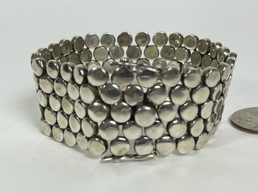 Heavy Sterling Silver Modernist Bracelet Signed Mexico 7.5L 123.2g [Photo 2]