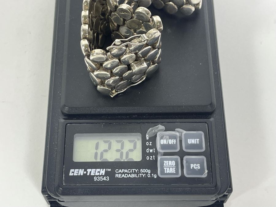 Heavy Sterling Silver Modernist Bracelet Signed Mexico 7.5L 123.2g [Photo 8]