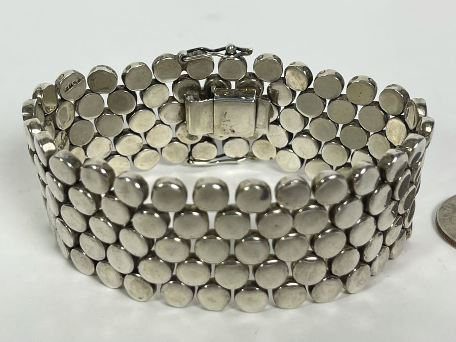 Heavy Sterling Silver Modernist Bracelet Signed Mexico 7.5L 123.2g [Photo 6]