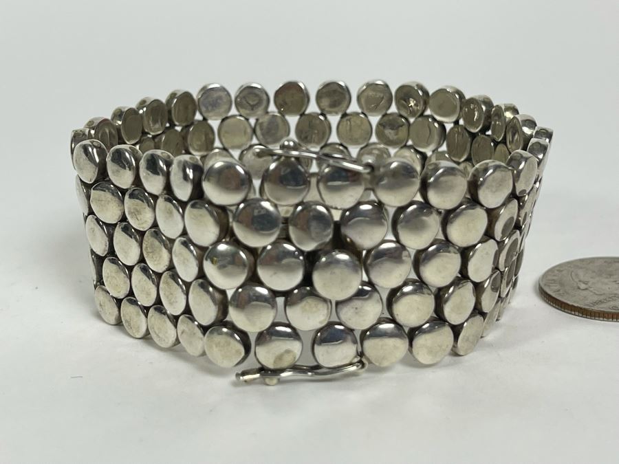 Heavy Sterling Silver Modernist Bracelet Signed Mexico 7.5L 123.2g [Photo 3]