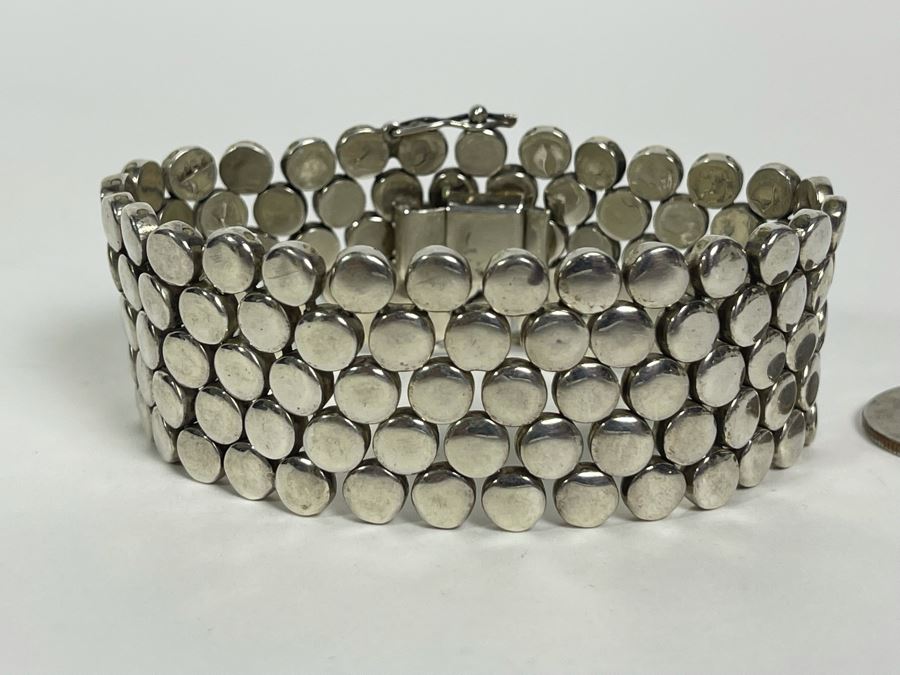 Heavy Sterling Silver Modernist Bracelet Signed Mexico 7.5L 123.2g