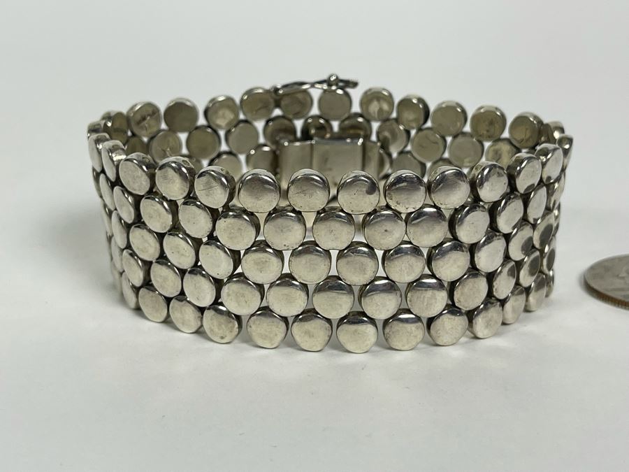 Heavy Sterling Silver Modernist Bracelet Signed Mexico 7.5L 123.2g [Photo 4]