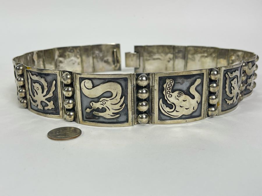 Sterling Silver Belt Signed Mexico 28L 236.8g [Photo 3]
