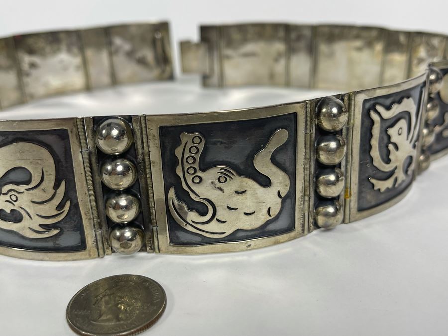 Sterling Silver Belt Signed Mexico 28L 236.8g [Photo 9]