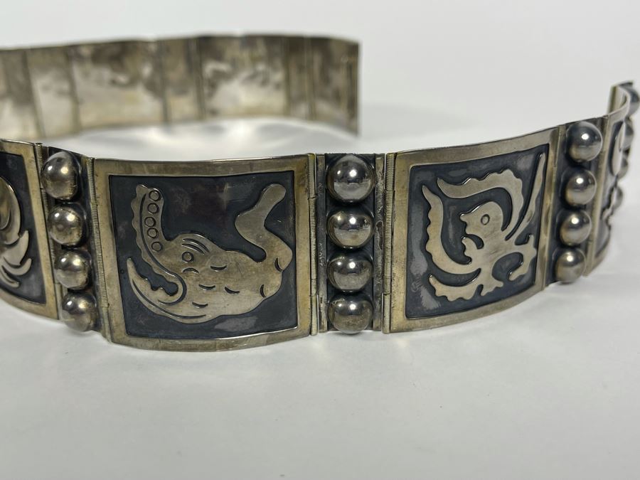 Sterling Silver Belt Signed Mexico 28L 236.8g [Photo 11]