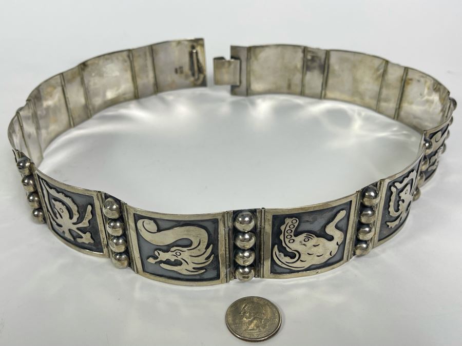 Sterling Silver Belt Signed Mexico 28L 236.8g [Photo 6]
