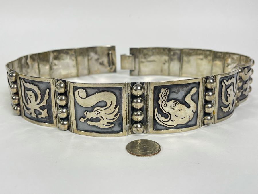 Sterling Silver Belt Signed Mexico 28L 236.8g [Photo 5]