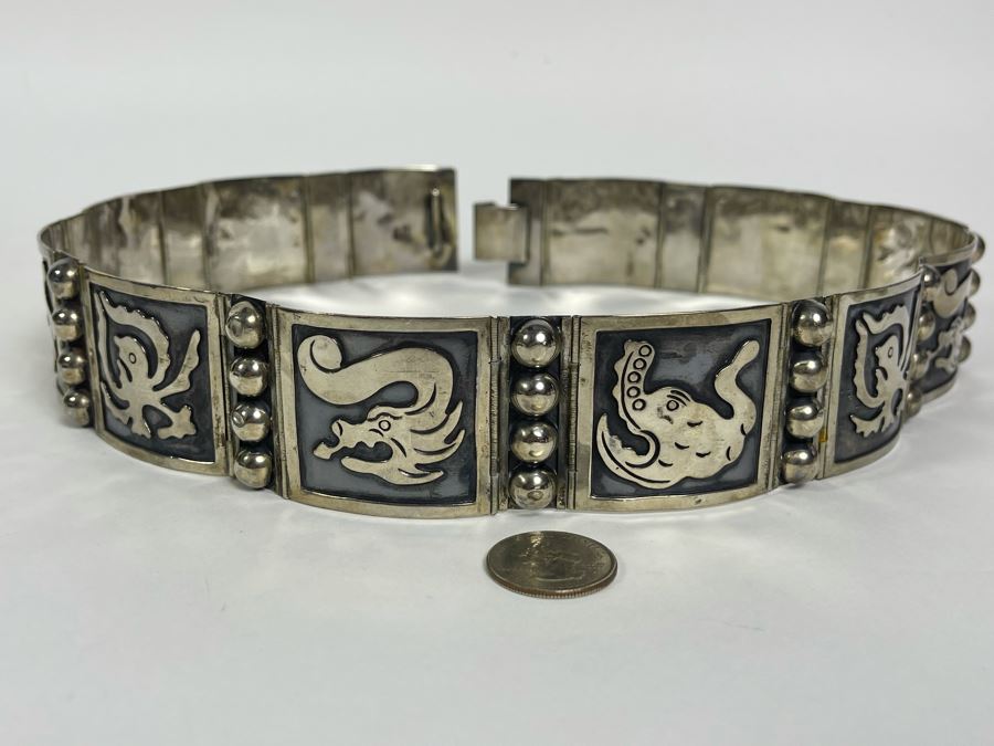 Sterling Silver Belt Signed Mexico 28L 236.8g [Photo 4]