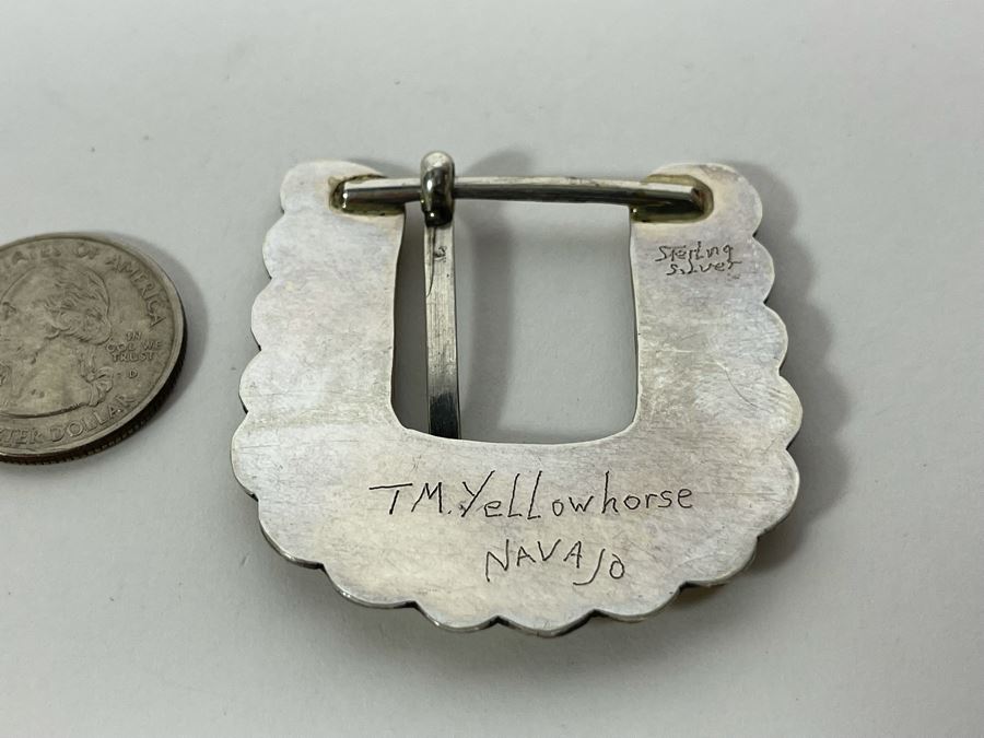 Signed Sterling Silver Native American Belt Buckle TM Yellowhorse Navajo 17.7g [Photo 5]