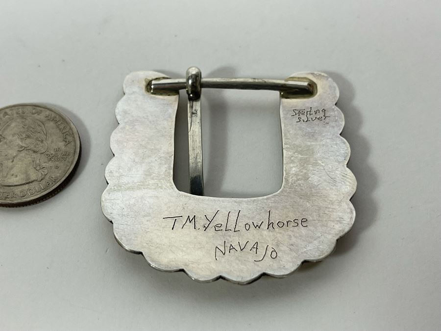 Signed Sterling Silver Native American Belt Buckle TM Yellowhorse Navajo 17.7g [Photo 4]