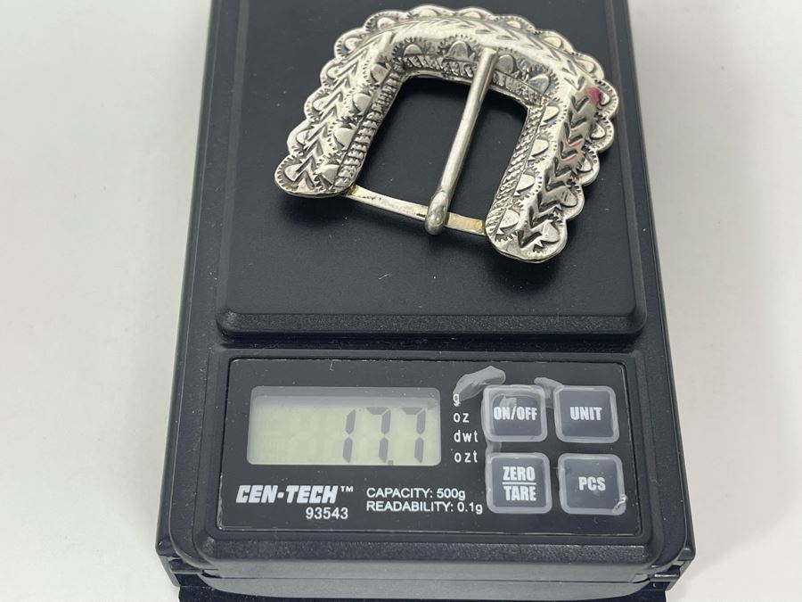 Signed Sterling Silver Native American Belt Buckle TM Yellowhorse Navajo 17.7g [Photo 6]