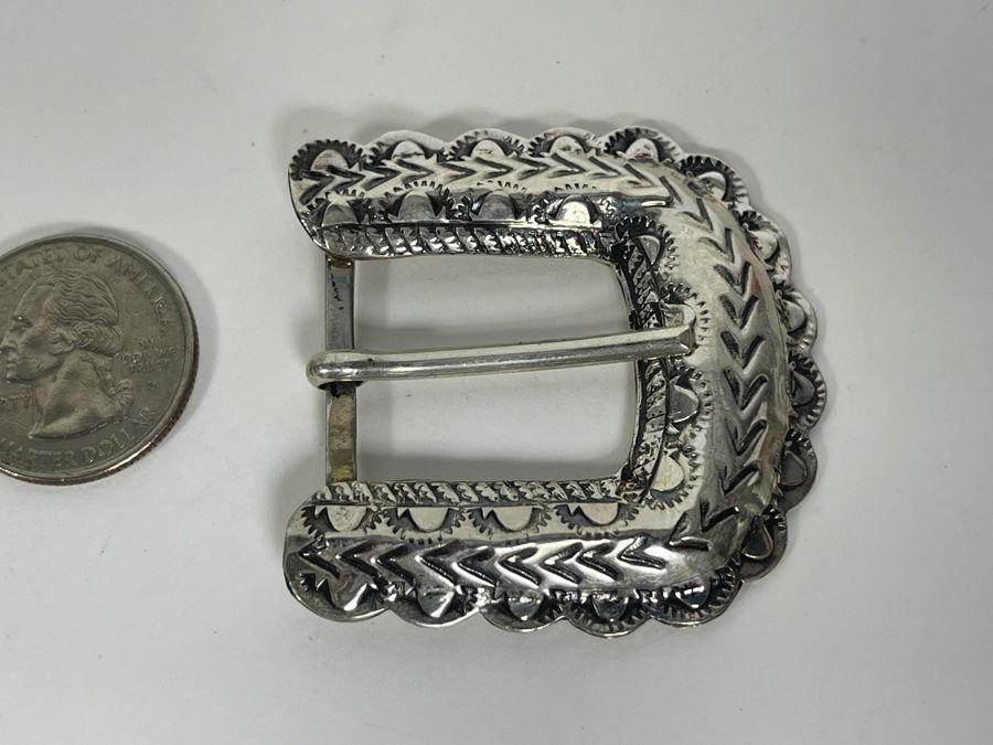 Signed Sterling Silver Native American Belt Buckle TM Yellowhorse Navajo 17.7g [Photo 3]
