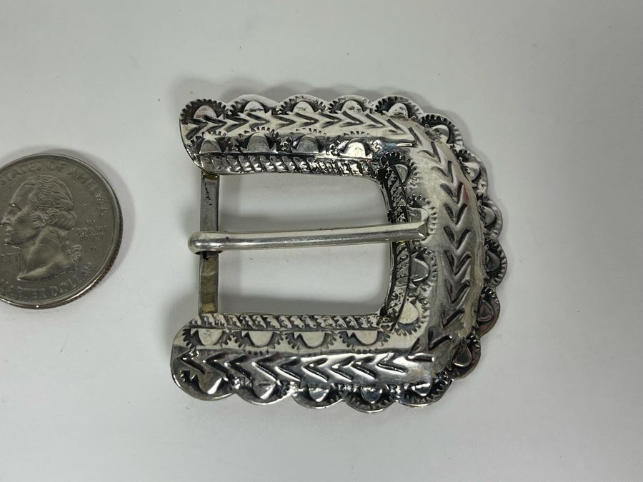 Signed Sterling Silver Native American Belt Buckle TM Yellowhorse Navajo 17.7g [Photo 2]