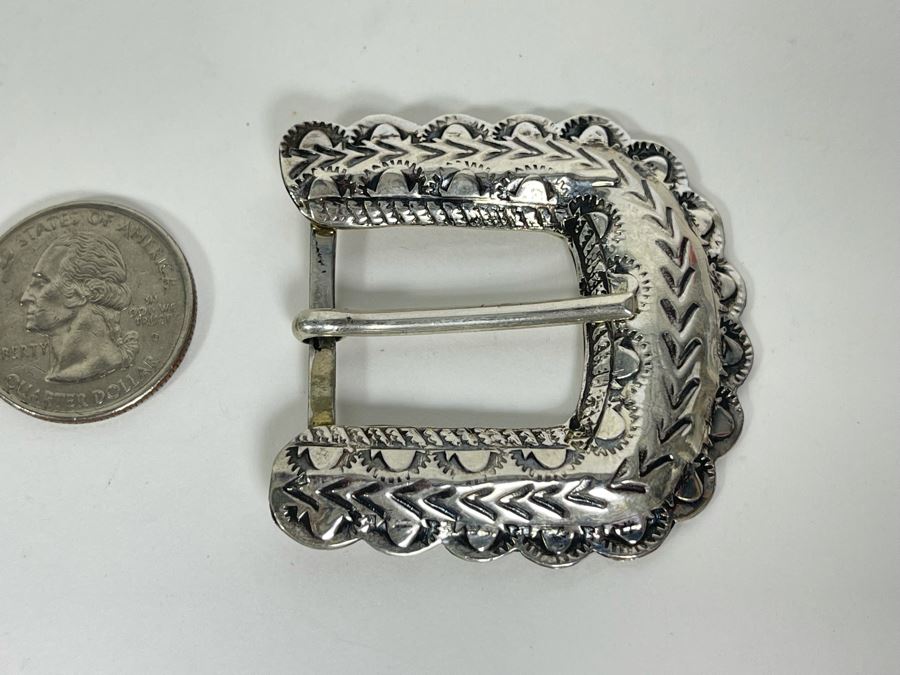 Signed Sterling Silver Native American Belt Buckle TM Yellowhorse Navajo 17.7g [Photo 1]