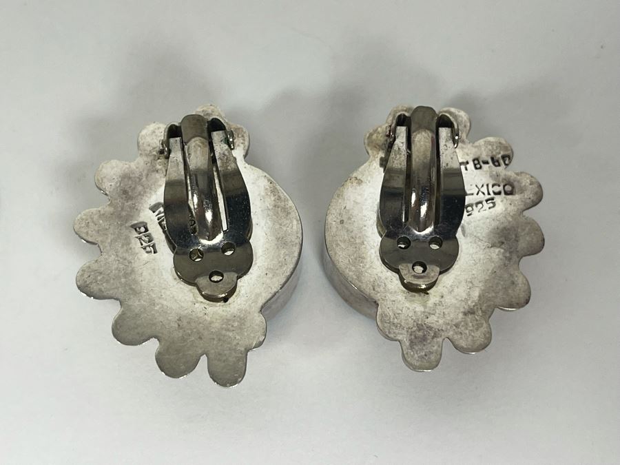 Sterling Silver Turquoise Clip-On Earrings From Mexico 26.1g [Photo 4]