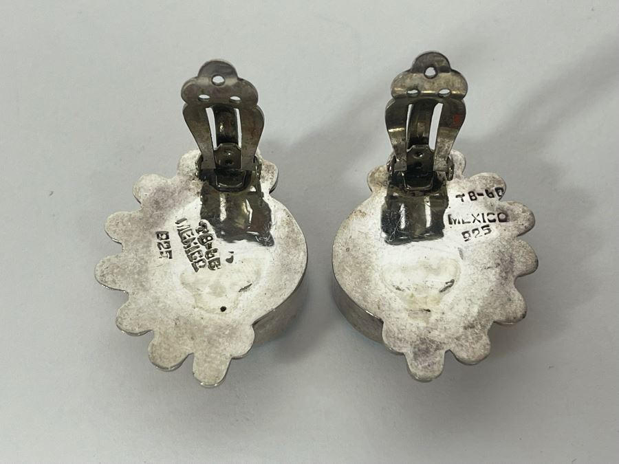 Sterling Silver Turquoise Clip-On Earrings From Mexico 26.1g [Photo 5]