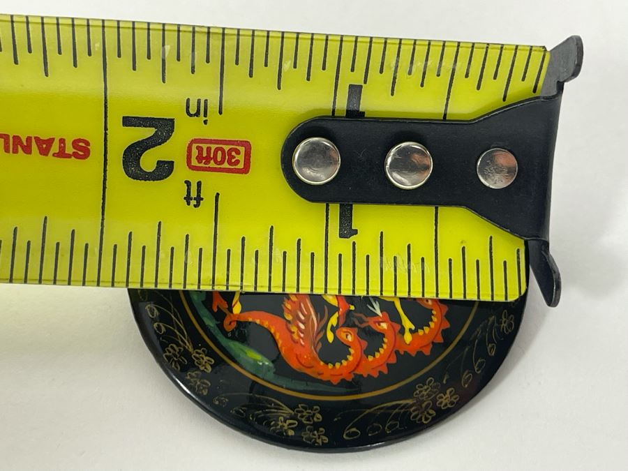 Signed Russian Hand Painted Lacquer Brooch Pin 1.75R [Photo 4]