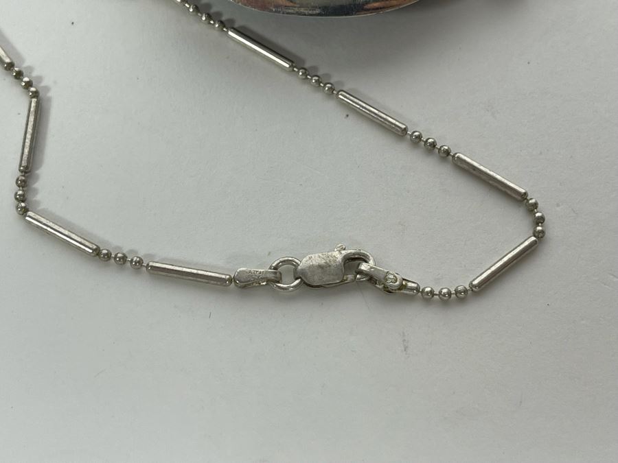 Turquoise Sterling Silver Pendant With Long Sterling Silver 60'L Italy Necklace [Photo 13]