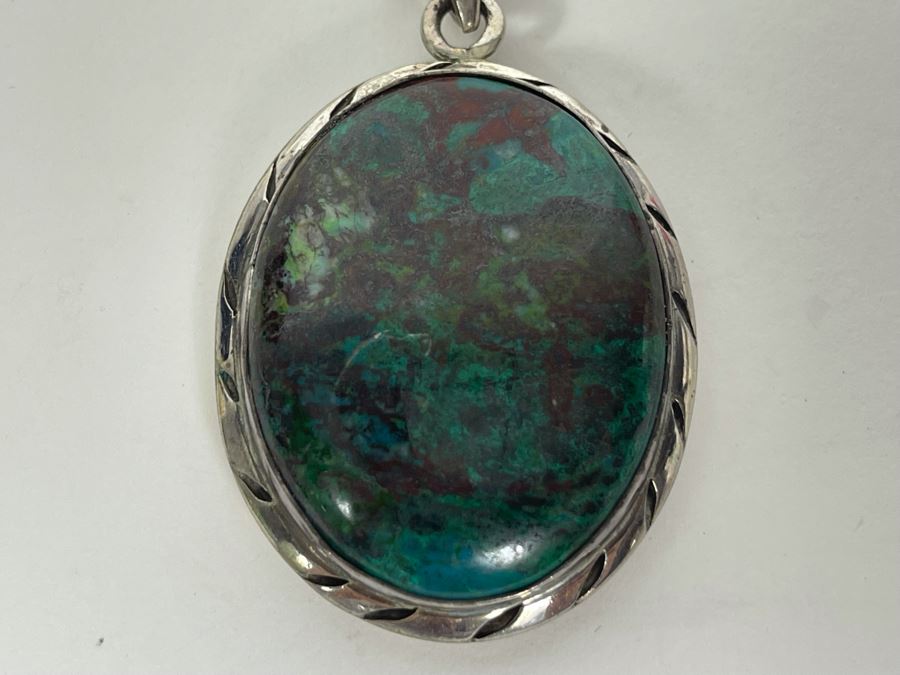 Turquoise Sterling Silver Pendant With Long Sterling Silver 60'L Italy Necklace [Photo 8]