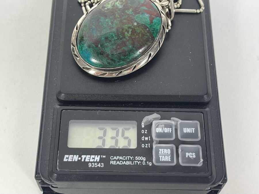 Turquoise Sterling Silver Pendant With Long Sterling Silver 60'L Italy Necklace [Photo 15]