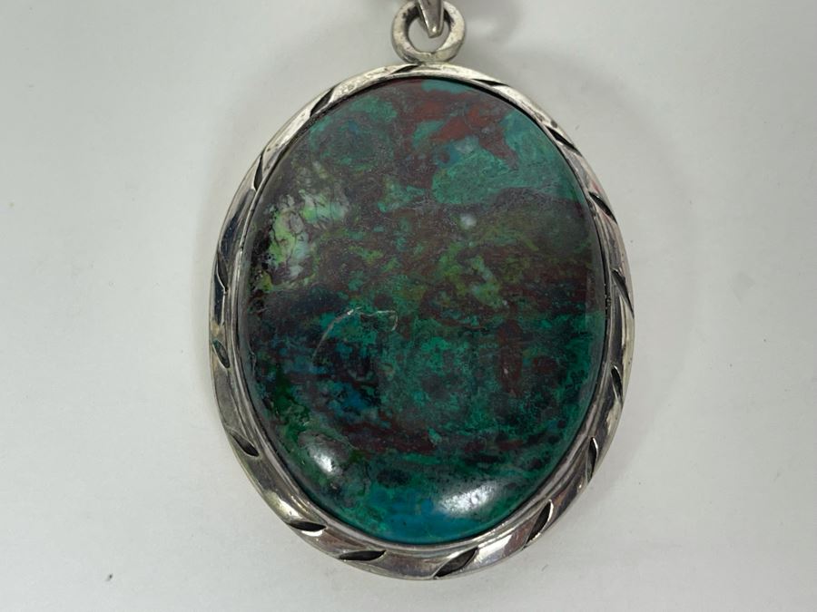 Turquoise Sterling Silver Pendant With Long Sterling Silver 60'L Italy Necklace [Photo 9]