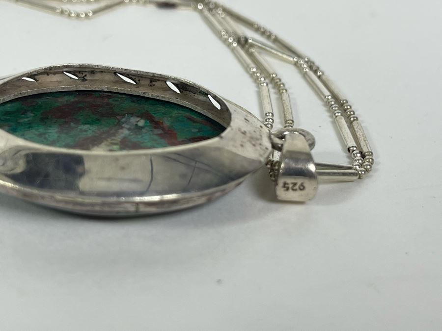 Turquoise Sterling Silver Pendant With Long Sterling Silver 60'L Italy Necklace [Photo 11]