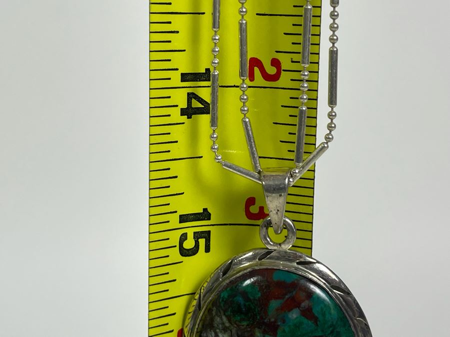 Turquoise Sterling Silver Pendant With Long Sterling Silver 60'L Italy Necklace [Photo 14]
