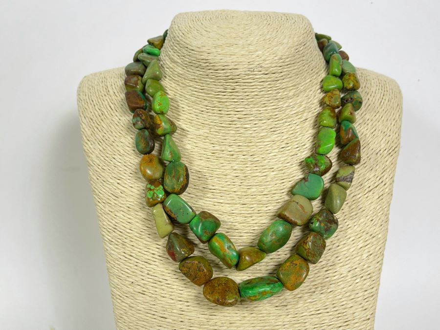 Double Strand Turquoise Necklace With Sterling Silver Clasp Apx 35-40L [Photo 3]