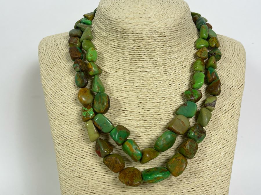 Double Strand Turquoise Necklace With Sterling Silver Clasp Apx 35-40L [Photo 2]