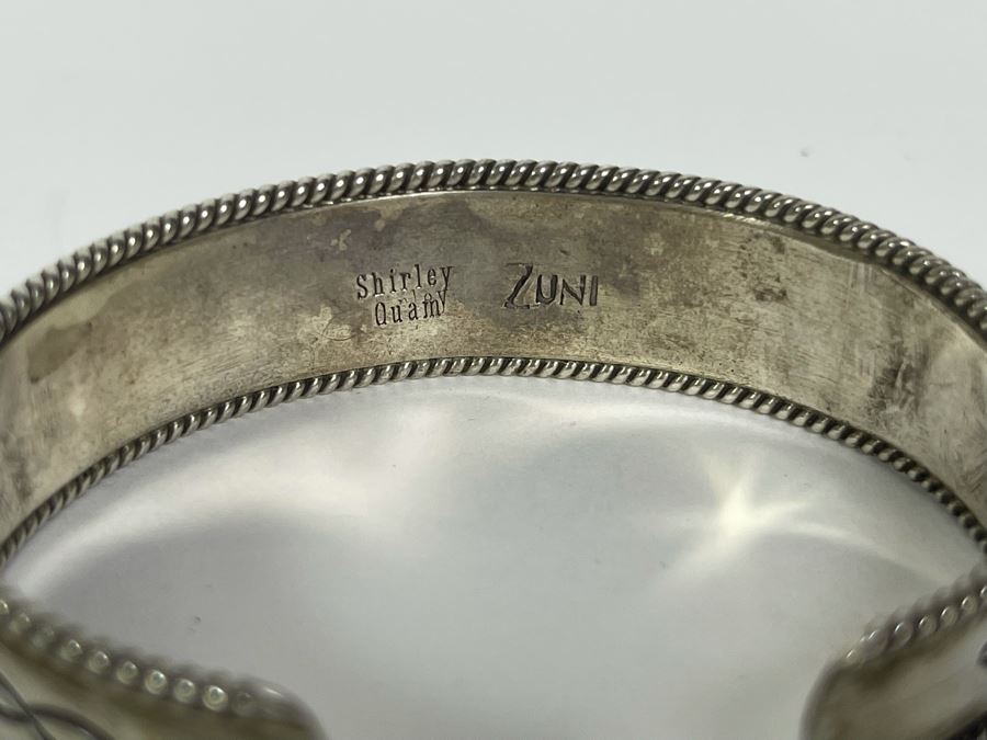 Signed Native American Sterling Silver Turquoise Cuff Bracelet Shirley Quam Zuni 25g [Photo 8]