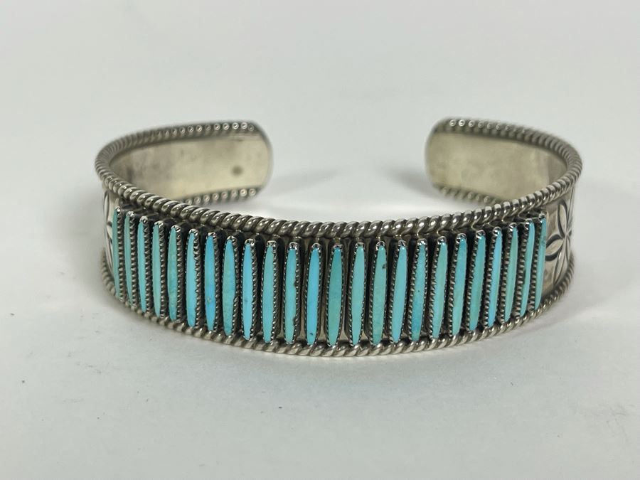 Signed Native American Sterling Silver Turquoise Cuff Bracelet Shirley Quam Zuni 25g [Photo 2]