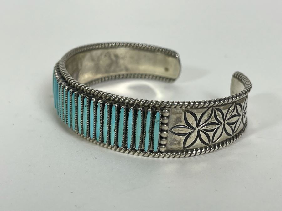 Signed Native American Sterling Silver Turquoise Cuff Bracelet Shirley Quam Zuni 25g [Photo 4]
