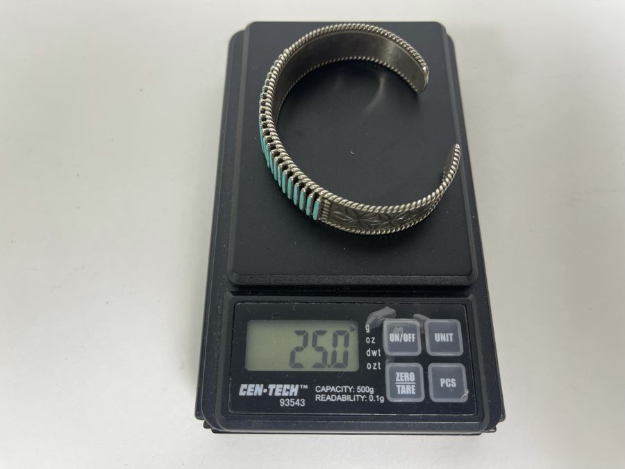 Signed Native American Sterling Silver Turquoise Cuff Bracelet Shirley Quam Zuni 25g [Photo 10]