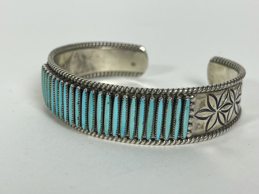 Signed Native American Sterling Silver Turquoise Cuff Bracelet Shirley Quam Zuni 25g [Photo 6]