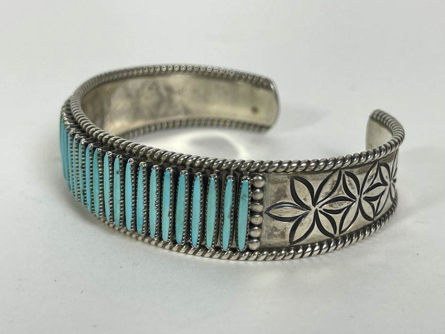 Signed Native American Sterling Silver Turquoise Cuff Bracelet Shirley Quam Zuni 25g [Photo 5]